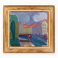Swedish Cityscape, Signed Original Framed Oil Painting