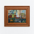 Small Vintage Framed Mid-Century Scandinavian Harbor Oil Painting