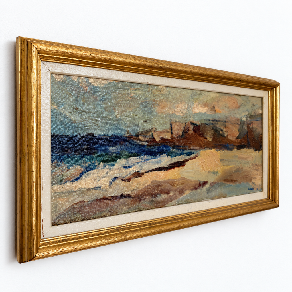 Vintage Swedish Coastal Panoramic Oil Painting
