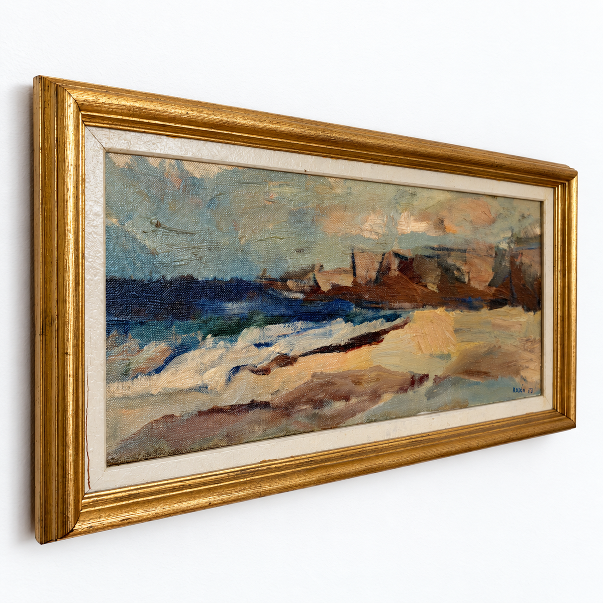 Vintage Swedish Coastal Panoramic Oil Painting
