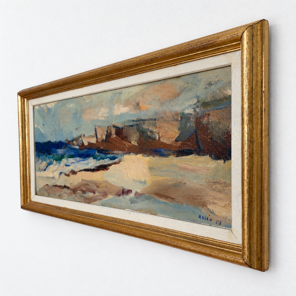 Vintage Swedish Coastal Panoramic Oil Painting