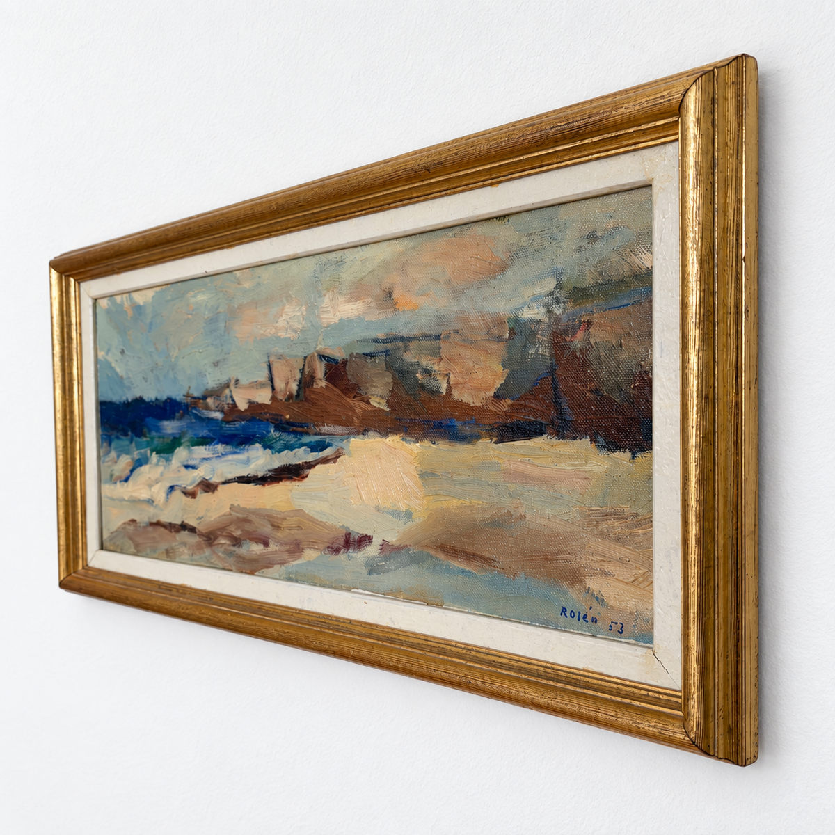 Vintage Swedish Coastal Panoramic Oil Painting