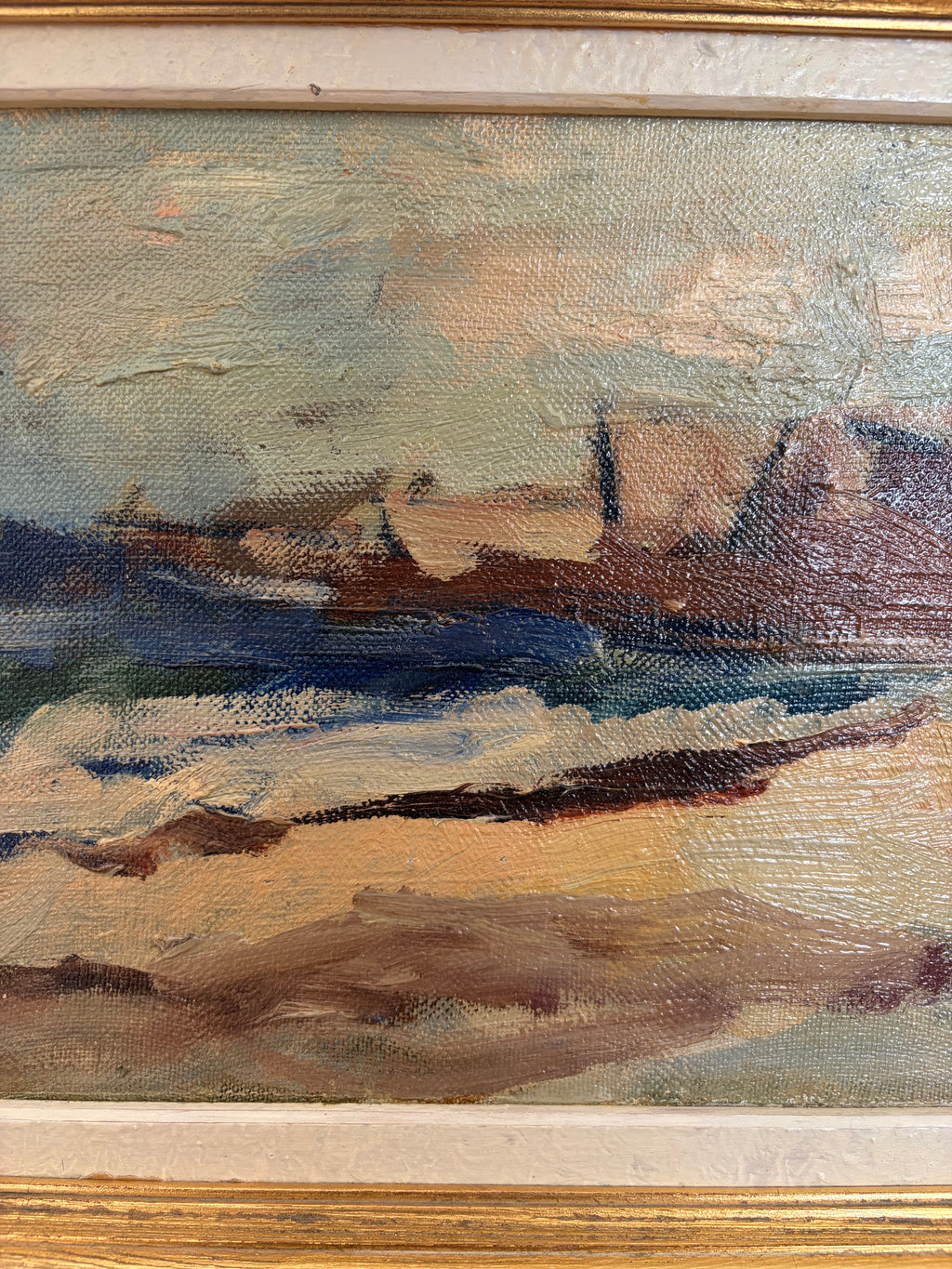 Vintage Swedish Coastal Panoramic Oil Painting