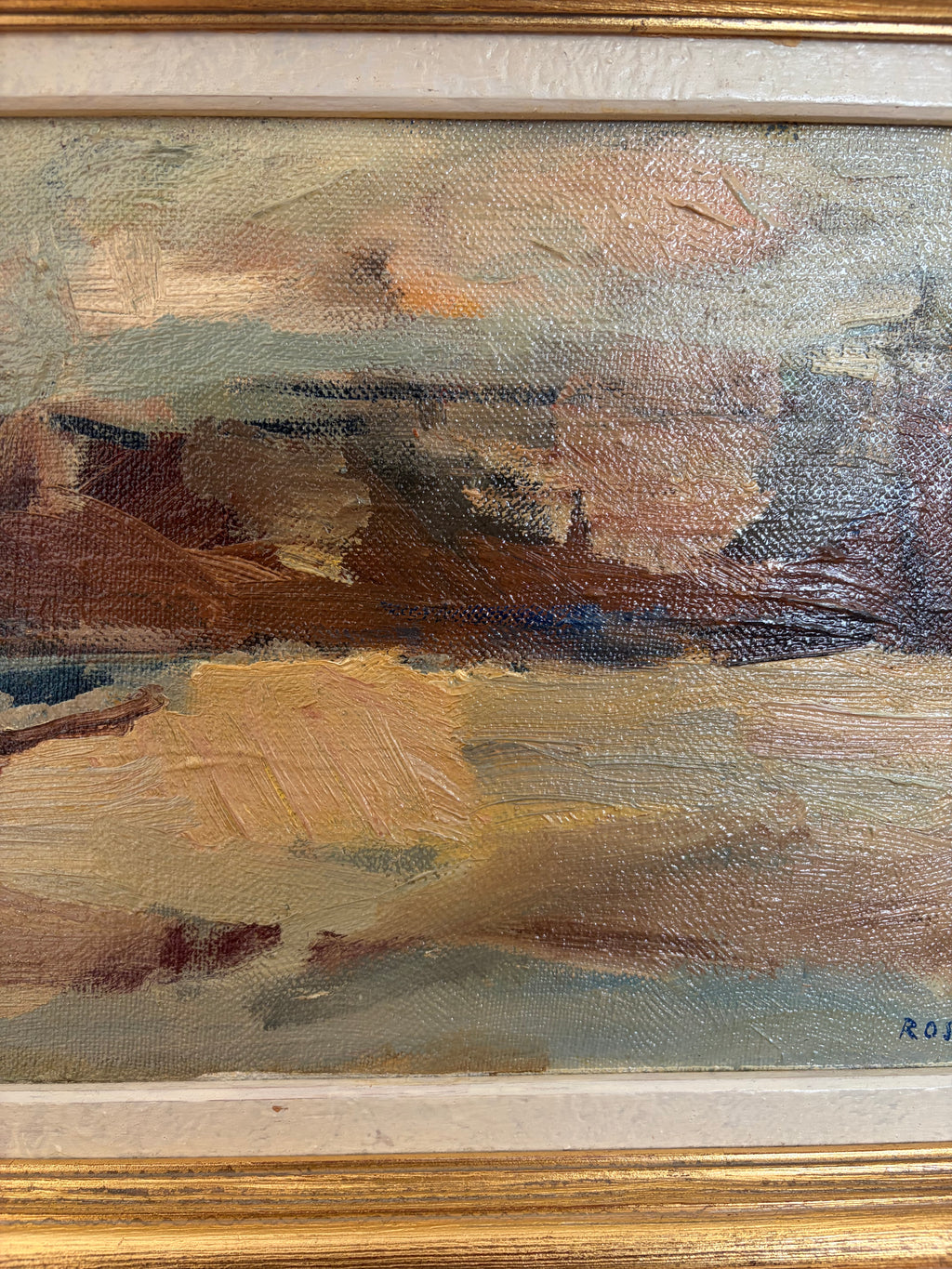 Vintage Swedish Coastal Panoramic Oil Painting