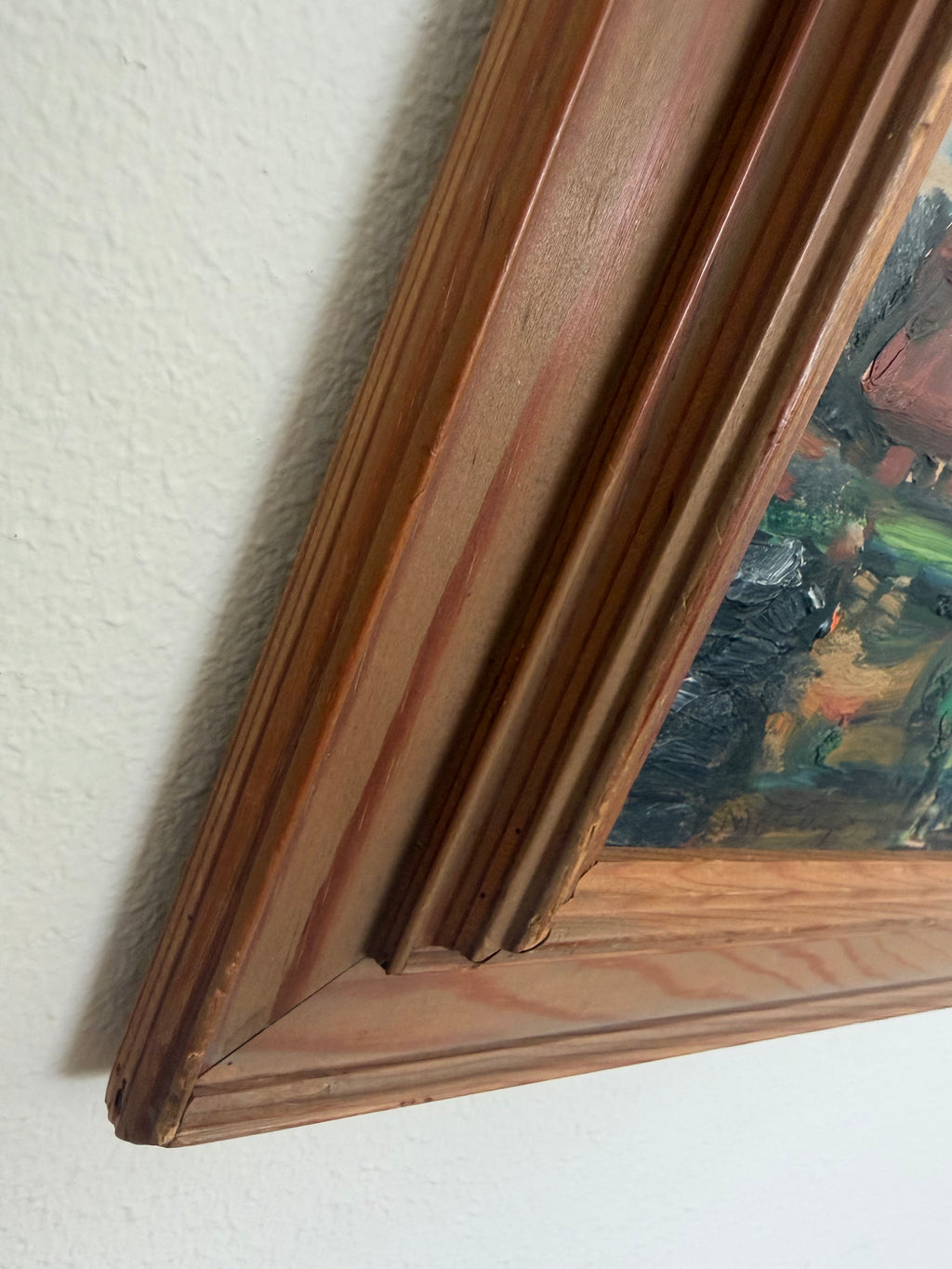 Small Vintage Framed Mid-Century Scandinavian Harbor Oil Painting