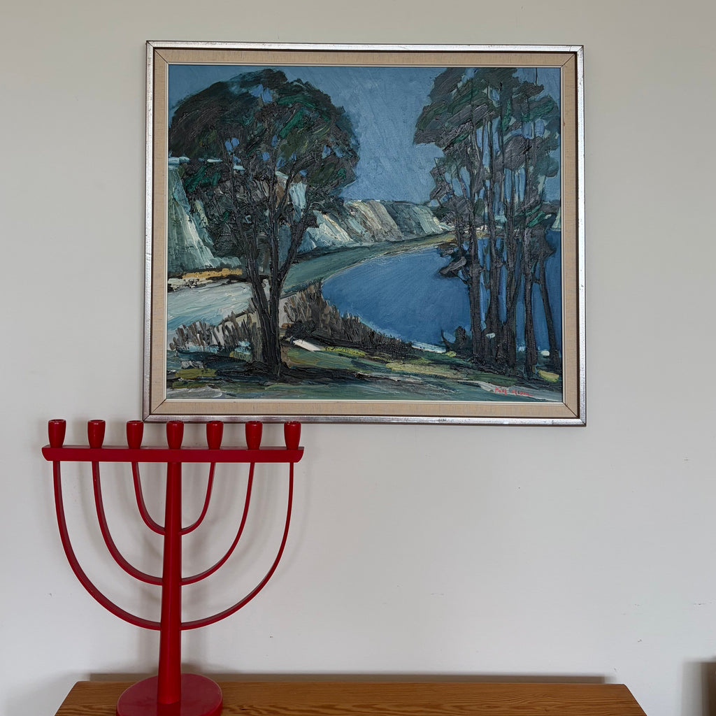 Mid Century Blue Landscape | Original Framed Scandinavian Art