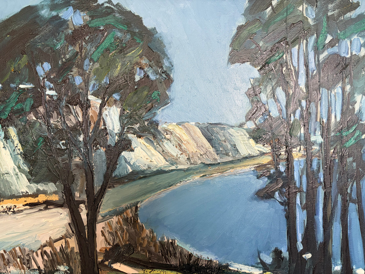 Mid Century Blue Landscape | Original Framed Scandinavian Art