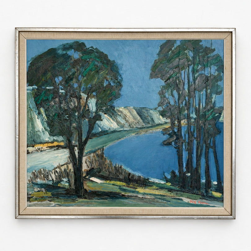 Mid Century Blue Landscape | Original Framed Scandinavian Art