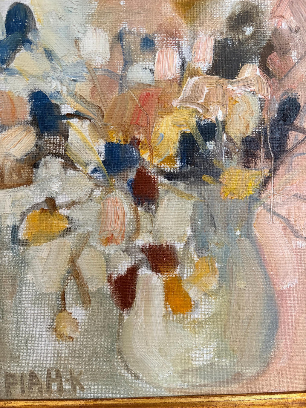 Swedish Floral Oil Painting Vintage Framed Still Life