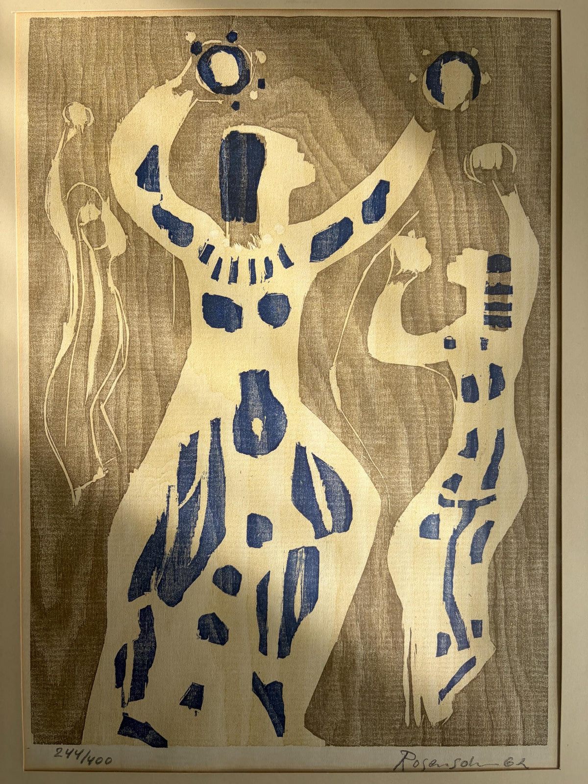 Lennart Rosensohn Women Dancing Woodcut, Signed 1962, Framed Scandinavian Art