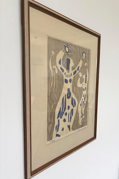 Lennart Rosensohn Women Dancing Woodcut, Signed 1962, Framed Scandinavian Art