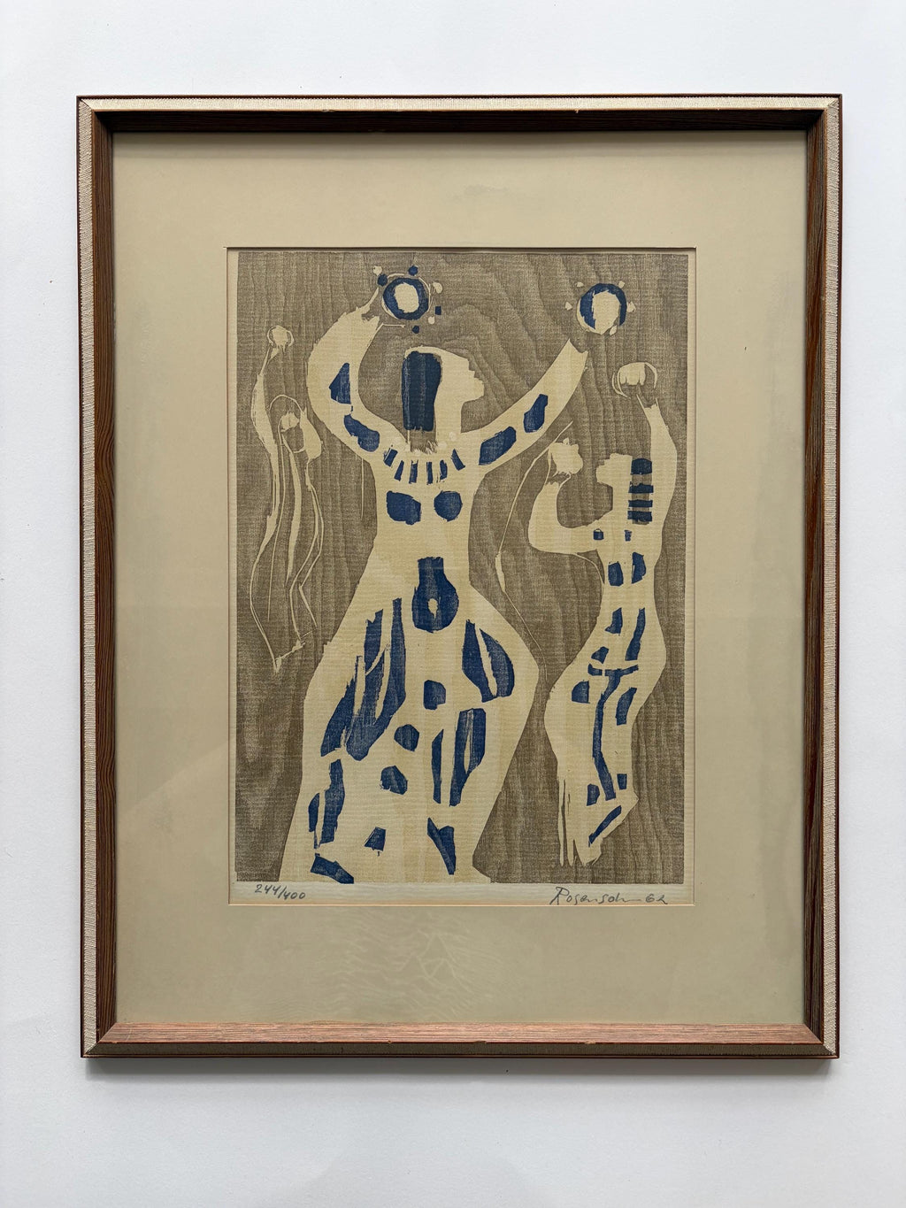 Lennart Rosensohn Women Dancing Woodcut, Signed 1962, Framed Scandinavian Art