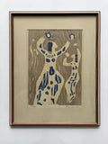 Lennart Rosensohn Women Dancing Woodcut, Signed 1962, Framed Scandinavian Art